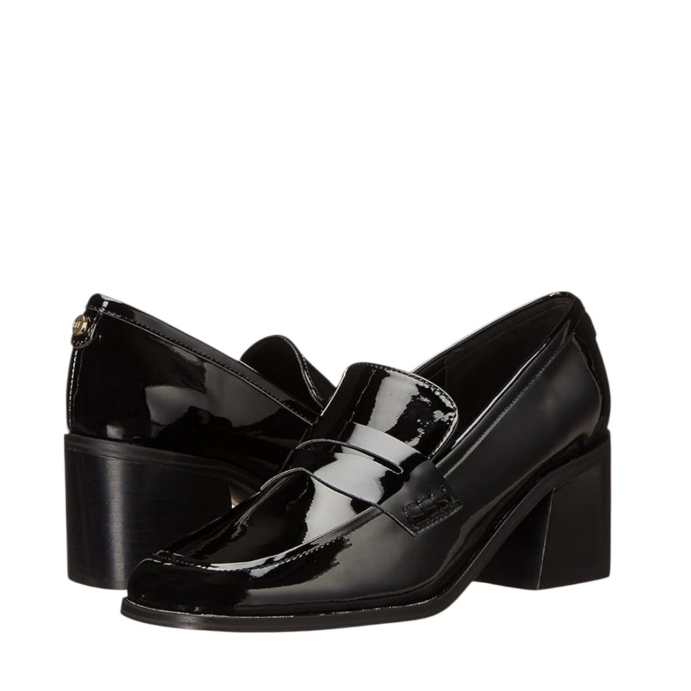 Marc Fisher Black Patent Leather Block Heel Loafers